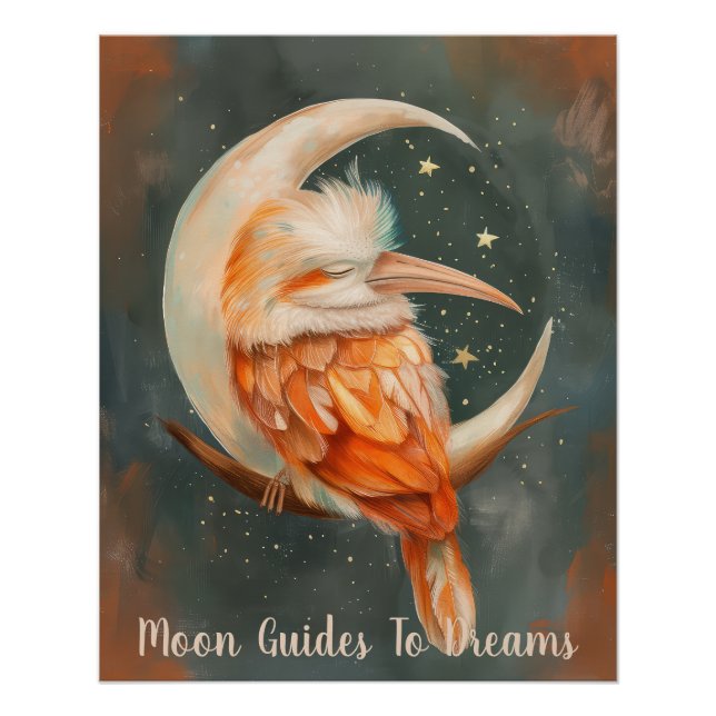 Pôster Bebê de pássaro Hornbill dormindo na Lua (Frente)