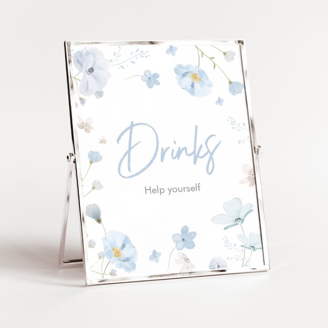 Poster Bebê de Primavera azul floral em Bebê Bloom (Blue Spring Floral Baby in Bloom Baby Shower Drinks Sign)