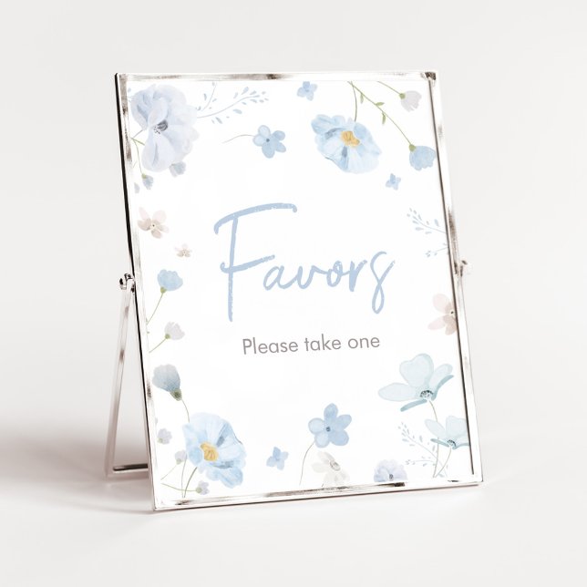 Poster Bebê de Primavera Azul Floral em Bebê Bloom (Blue Spring Floral Baby in Bloom Baby Shower Favors Sign)