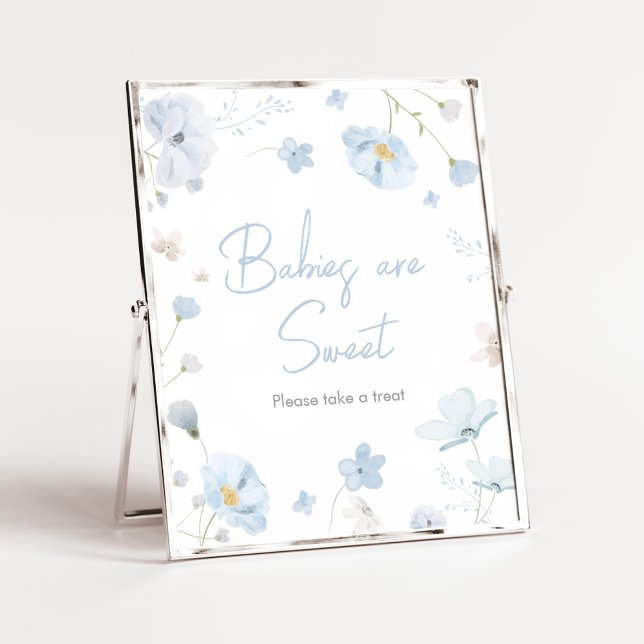 Poster Bebê de Primavera azul floral em bebês sangrentos  (Blue Spring Floral Baby in Bloom Baby Shower Babies are Sweet Sign)
