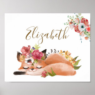 Poster Bebê de raposa de aquarela branca personalizado