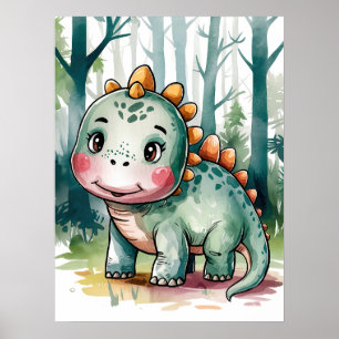 Poster Bebê Dinossauro Adorável - Selva Pré-Histórica Fof