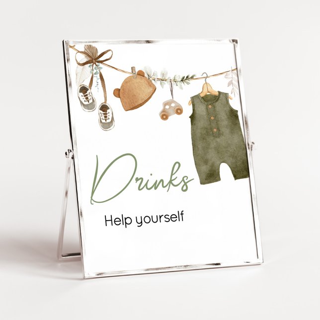 Poster Bebê doce Boho Roupa Chás de fraldas Bebidas (Boho Clothes Sweet Baby Boy Baby Shower Drinks Sign)