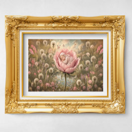 Poster Bebê dormindo em flor rosa