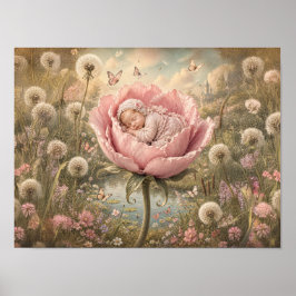 Poster Bebê dormindo em flor rosa
