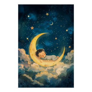 Pôster Bebê Dormindo na Lua