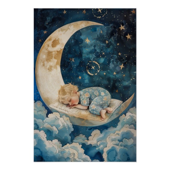 Pôster Bebê Dormindo na Lua (Frente)