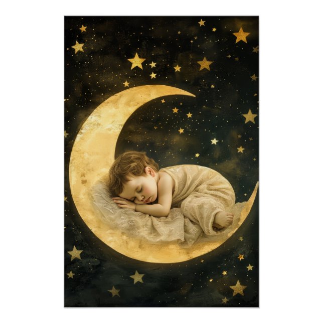 Pôster Bebê Dormindo na Lua (Frente)