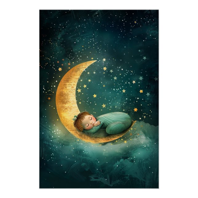 Pôster Bebê Dormindo na Lua (Frente)
