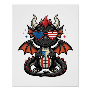 Pôster Bebê Dragão Patriótico Camisa Vintage Vetor Design