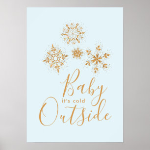 Poster Bebê é flocos de neve Dourados exteriores frios