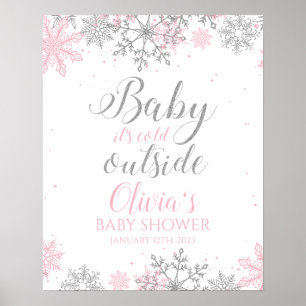 Poster Bebê É Frio Fora do Chá de fraldas de Prata Rosa