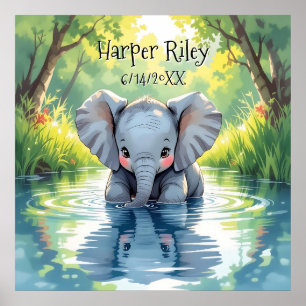 Poster Bebê Elefante Adorável e Reflexo Personalizado