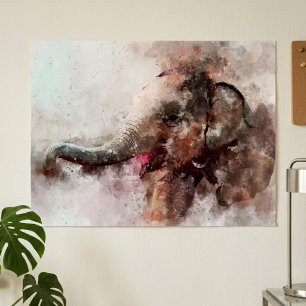 Poster Bebê Elefante Asiático Fofo e Brincalhão em Aquare