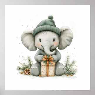 Poster Bebê Elefante da Série Adorável de Natal Animal