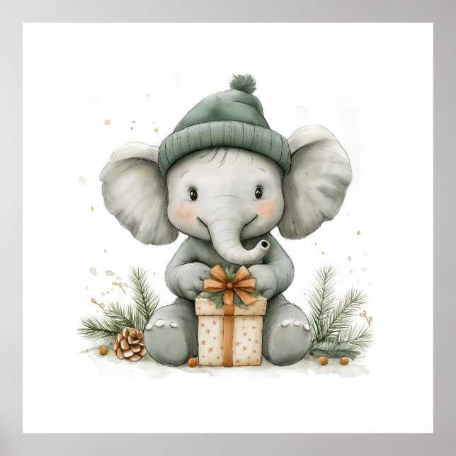 Poster Bebê Elefante da Série Adorável de Natal Animal (Frente)