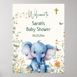 Poster Bebê Elefante e Borboletas Chá de fraldas Bem-vind