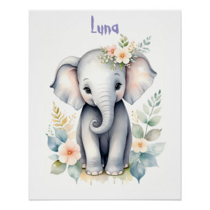 Pôster Bebê Elefante Florido