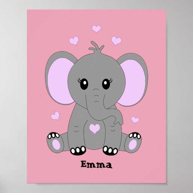 Poster Bebê elefante fofo de rosa para meninas  (Frente)