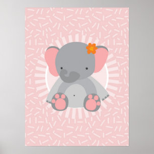 Poster Bebê Elefante Fofo Rosa Cinza