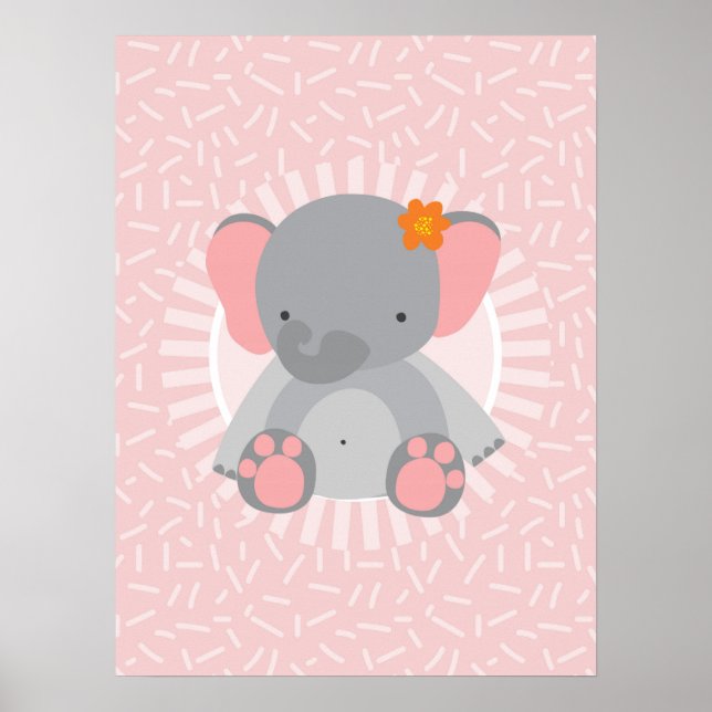 Poster Bebê Elefante Fofo Rosa Cinza (Frente)