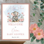 Poster Bebê Elefante Um Pequeno Chá Floral De Miúda De Am<br><div class="desc">Elefante doce de bebê aninhado aconchegadamente entre as flores "Um Pequeno Amendoim Está A Caminho" design de Chá de fraldas.</div>