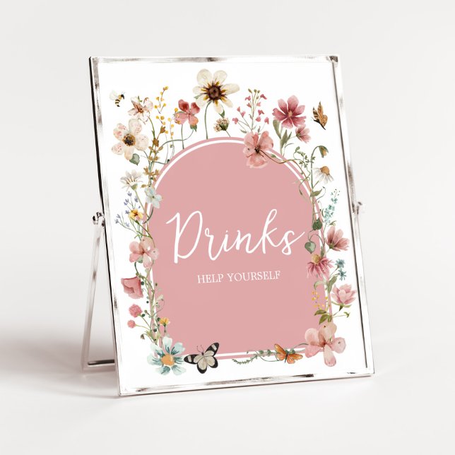 Poster Bebê em Banguecoque Bebidas de Flor Selvagem (Muted Pink Spring Flowers Baby Shower Drinks Sign)