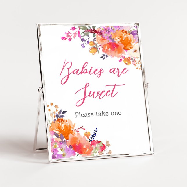 Poster Bebê em Bloom Bright Florals Os bebês são doces (Baby in Bloom Baby Shower Babies are Sweet Sign)