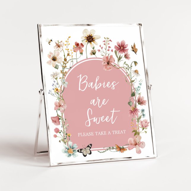Poster Bebê em Bloom Wildflower Babies são doces (Muted Pink Spring Flowers Baby Shower Babies are Sweet Sign)