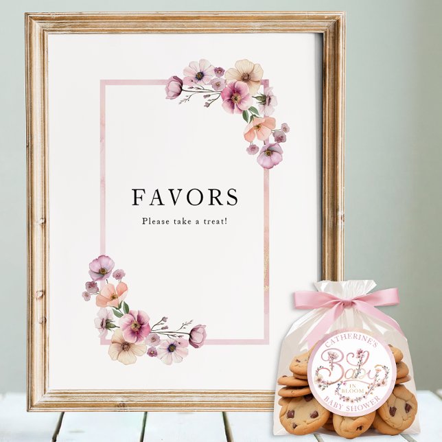 Poster Bebê em Bloom Wildflower Sign - Pink empoeirado (Favors party sign)