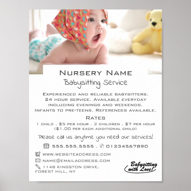 Poster Bebê em Cot, Babysitter, creche, Adverso de Nurser (Frente)