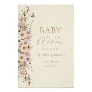 Pôster Bebê em Flor Boho Chá de Bebê Neutro