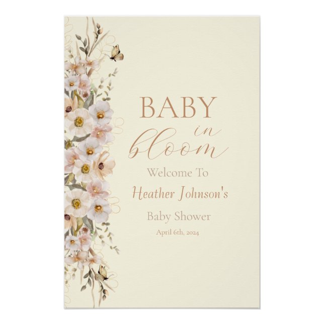 Pôster Bebê em Flor Boho Chá de Bebê Neutro (Frente)