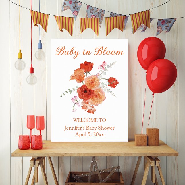 Poster bebê em flor laranja bem-vindo ao chá de bebê botâ (Criador carregado)