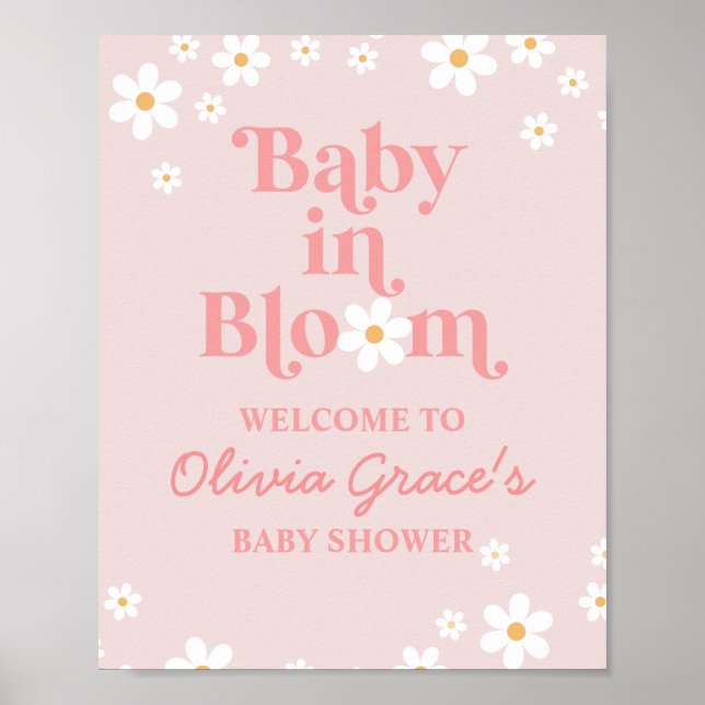 Poster Bebê em Flor Saudações Rosa Margarida Chuva (Frente)