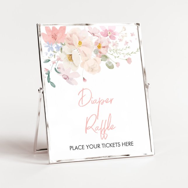 Poster Bebê em Sangue Blush Fralda Floral Rosa Raffle (Blush Pink Floral Baby in Bloom Baby Shower Diaper Raffle Sign)
