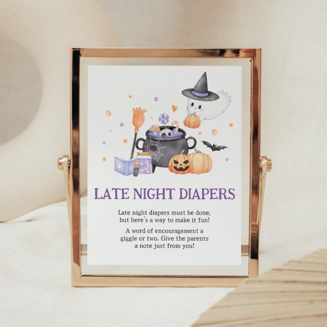 Poster Bebê está criando Fraldas noturnas roxas (Baby is Brewing Baby Shower Late Night Diapers Sign)