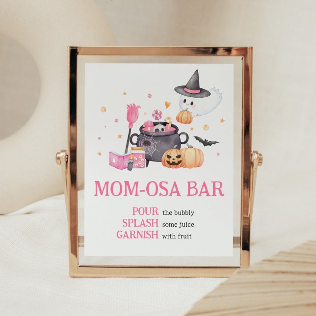 Poster Bebê está criando Halloween Rosa Mãe Bar Osa (Baby is Brewing Baby Shower Mom Osa Bar Sign)