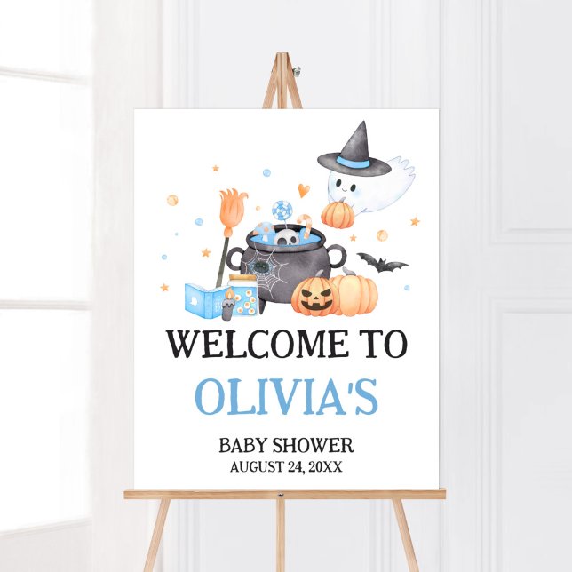 Poster Bebê está criando o Dia das Bruxas Azuis (Baby is Brewing Baby Shower Welcome Sign)