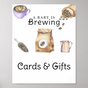 Poster Bebê está preparando cartões de café e presentes p