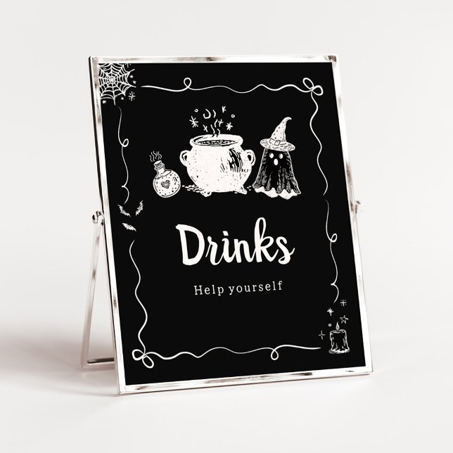 Poster Bebê está preparando Sinal de Bebidas de Halloween (Hand Drawn A Baby is Brewing Baby Shower Drinks Sign)