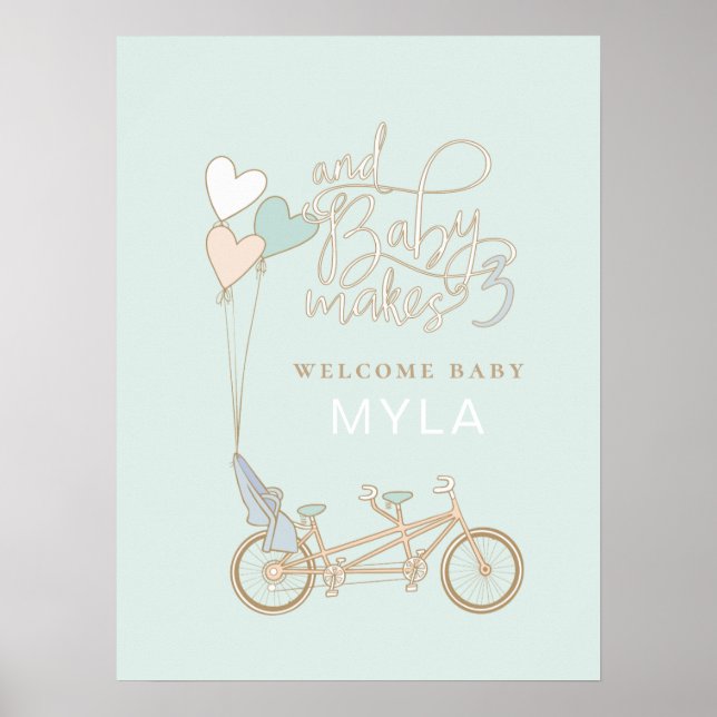 Poster Bebê faz três bicicleta tandem com assento de bebê (Frente)