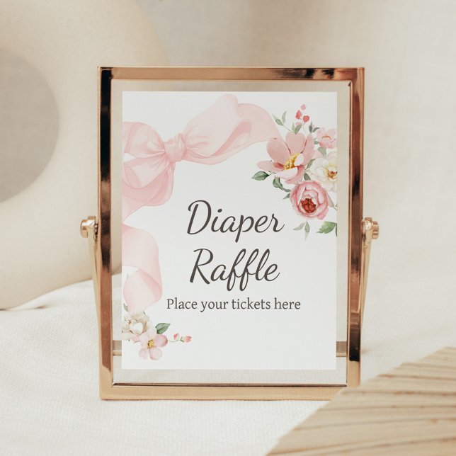 Poster Bebê Floral Coquette em Sangue Fralda Raffle (Baby in Bloom Floral Coquette Diaper Raffle Sign)
