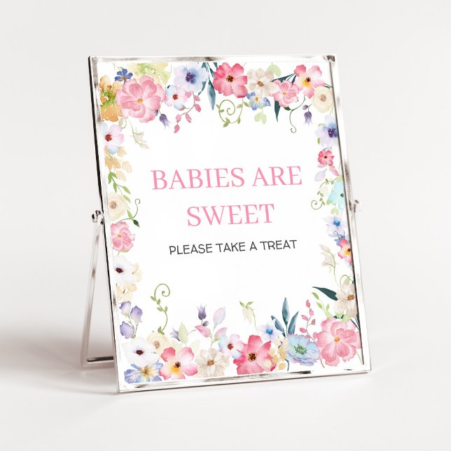 Poster Bebê Floral em Flor Bebês são Doce Sinal (Baby in Bloom Baby Shower Babies are Sweet Sign)