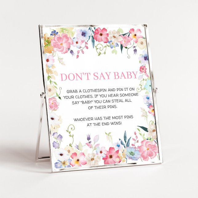 Poster Bebê Floral em Flor Não Diga Sinal de Bebê (Baby in Bloom Baby Shower Don't Say Baby Sign)