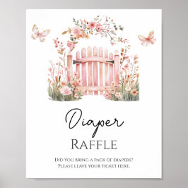 Poster Bebê Floral Rosa em Fralda de Borboleta Bloqueada 