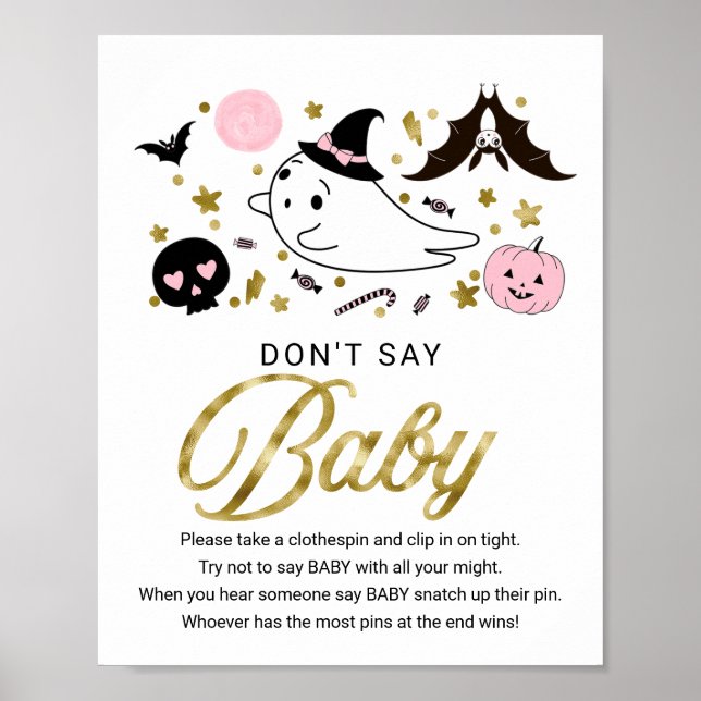 Poster Bebê fofo de Halloween não diga sinal de bebê (Frente)