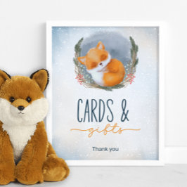 Poster Bebê Fox Snowly Chás de fraldas e presentes no inv