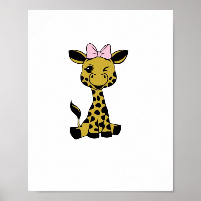 Poster bebe girafa fofa com laço rosa   (Frente)