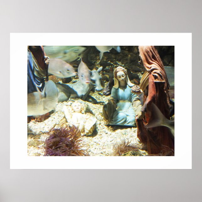 Poster Bebê Jesus em natividade submarina (Frente)